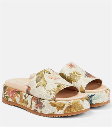 blue gucci flower slides|gucci floral platform slides.